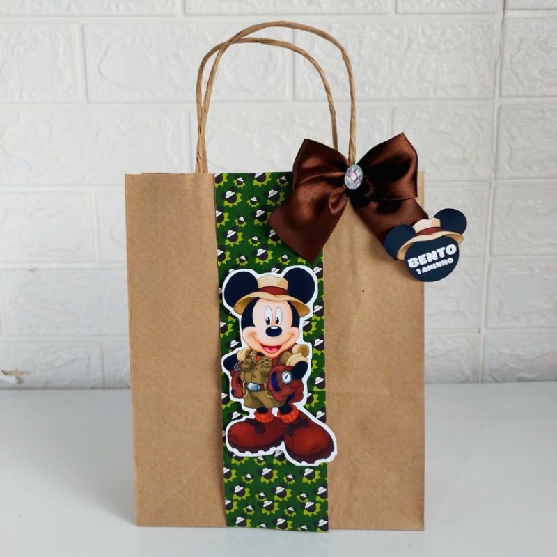 Sacolinha Surpresa  Kraft tema Mickey Safari (Fazemos qualquer tema) LEMBRANCINHAS MICKEY SAFARI PERSONALIZADOS MICKEY SAFARI