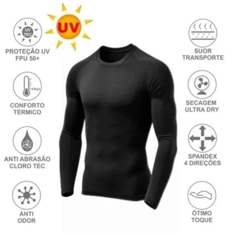 Camisa Térmica Proteção UV 50+ Segunda Pele Camiseta Blusa Malha Fria Unissex Academia Manga Longa