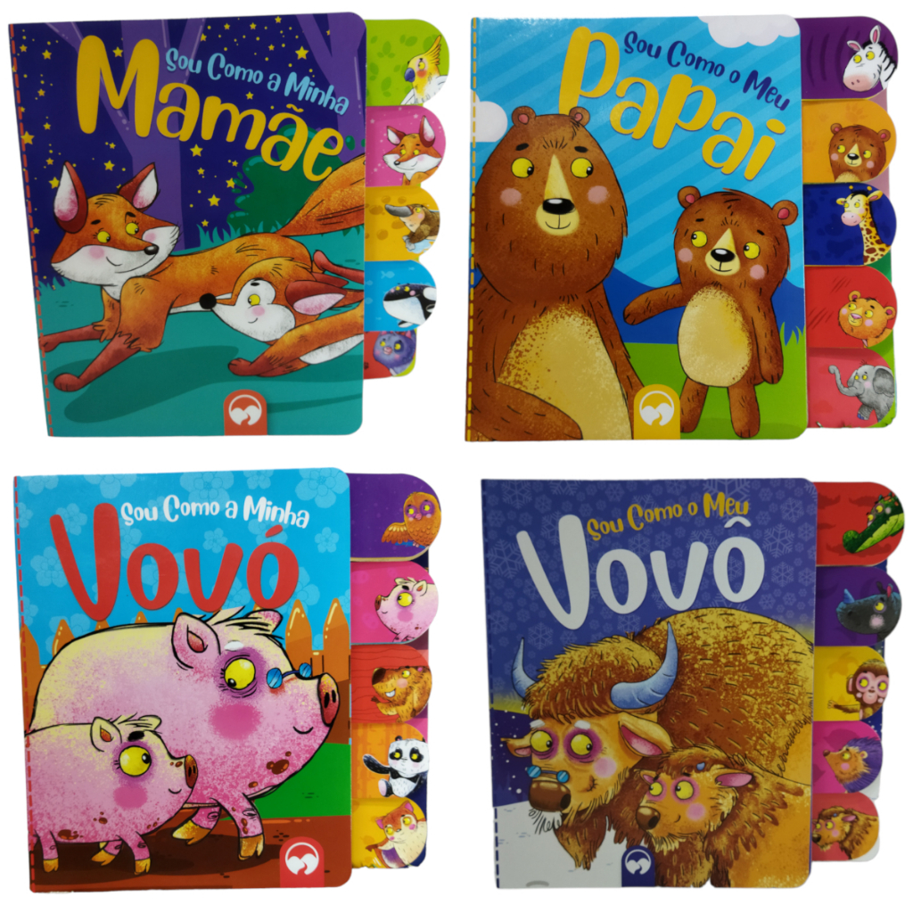 Coleção de Livros Minha Família Kit 4 Livros: Sou Como a Minha Vovó, Sou Como a Minha Mamãe, Sou Como o Meu Papai e Sou Como o Meu Vovô Livros I Antis Livro de Abas Livro Eva