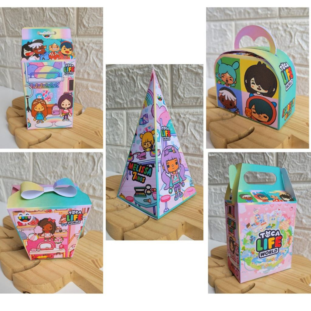 kit Caixas Toca Life world Com Nome - lembrancinha caixinha para festa de aniversário personalizada jogo TOCA BOCA  milk, sushi, Pirâmide, maleta, bolsinha ou bis duplo