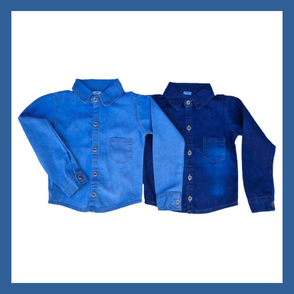 Camisa Social Infantil Jeans Camisa Manga Longa Menino Blusa Jeans Masculina