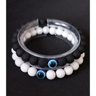 Pulseira Olho Grego de Bolinha Fosca Preta e Branca