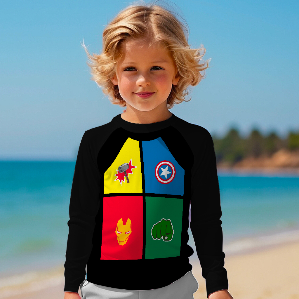 Camisa Infantil De Proteção Solar UV50 Manga longa Herois