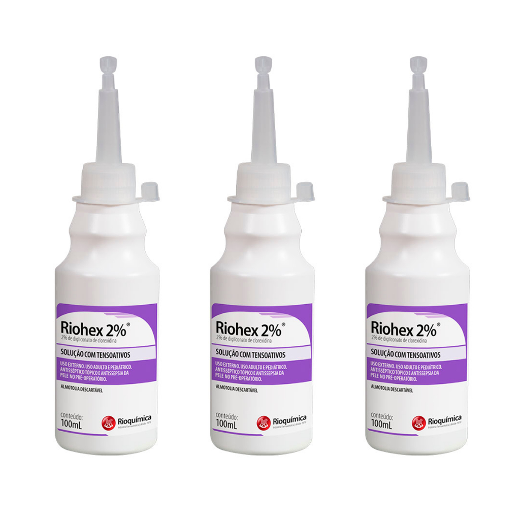 Kit C/ 3 Riohex 2% Clorexidina Degermante 100 ml em Oferta na Shopee