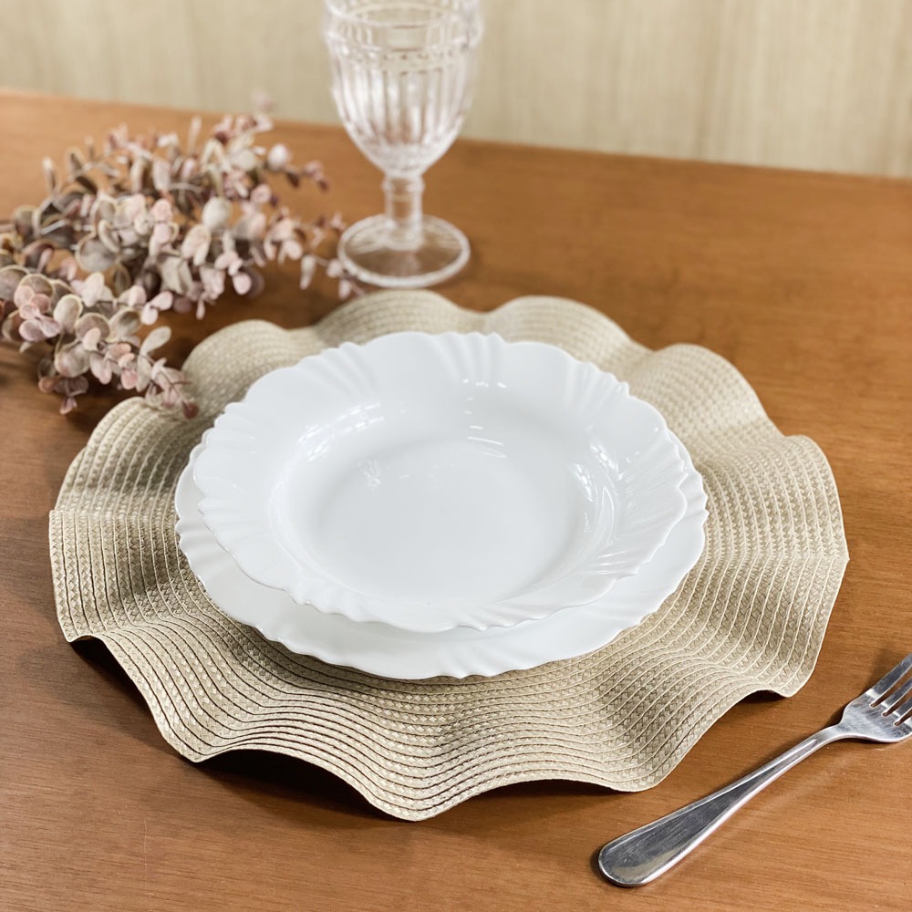 Kit 6 Sousplat de Babado Redondo Impermeável Jogo Americano Mesa Posta