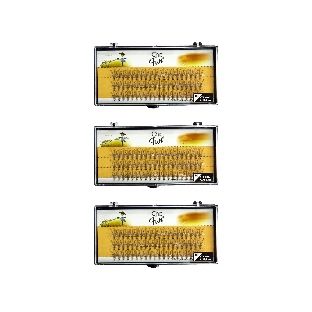 Kit 3cx 10D 0.07C Cílios Tufinho com 10 Fios 14mm Curvatura C com nó fio a fio - Chic & Fun