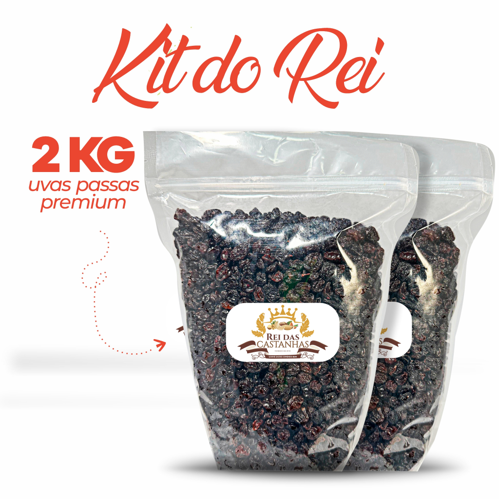 KIT DO REI - Uvas Passas Argentina Preta SEM SEMENTE Premium [COM ATM] - 2KG - Rei das Castanhas