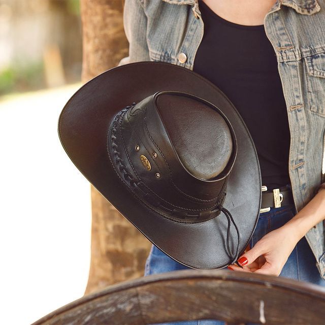Chapéu Country Unisex Aba Longa Couro Legítimo Barretos Peão de Rodeio Boiadeira Festa do Peão Novo