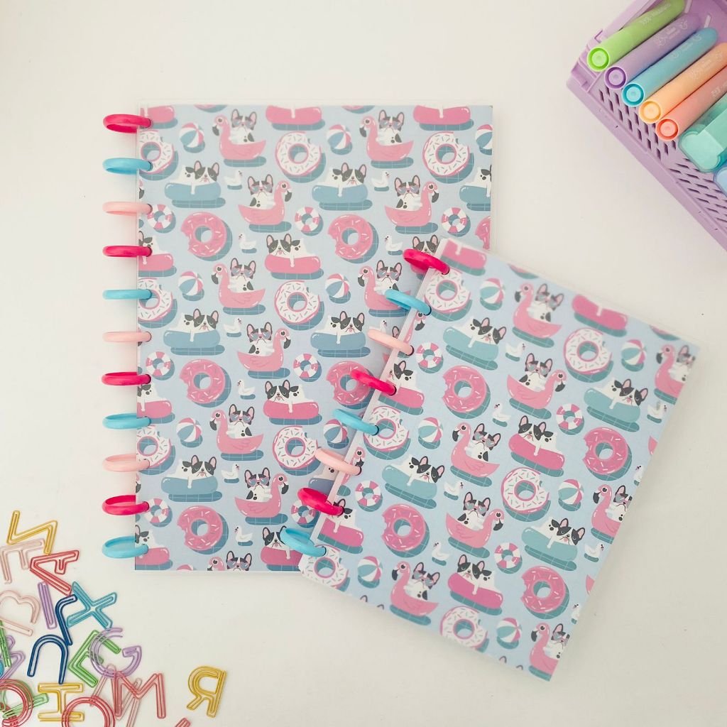 Caderno de Disco Inteligente Bulldog Piscina com Folhas Reposicionáveis Lindas Estampas e Divisórias em Oferta na Shopee