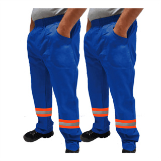 Kit C/ 2 Calça de Uniforme Pedreiro Brim Profissional Reforçada Com Faixa Refletiva Laranja em Oferta na Shopee