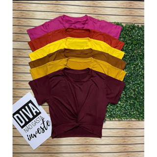 Blusa cropped nozinho manga curta tecido suede feminino