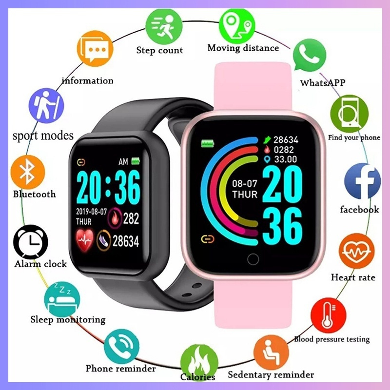 Smartwatch D20 relógio smart COLOCA FOTO NA TELA com tela hd y68 bluetooth smart com lembrete chamada monitor