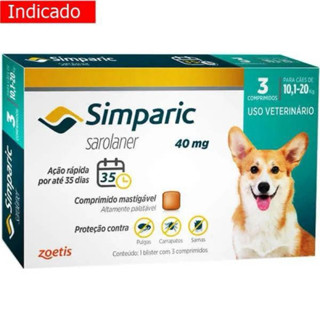 kit 3 Antipulgas SIMPARIC 40Mg Para Cães 10 A 20kg ENVIO IMEDIATO