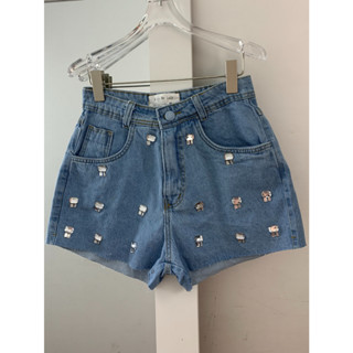 008 Shorts jeans feminino com brilho com bolso lisa sem rascada juvenil natural shorts Feminino com bolsas 008