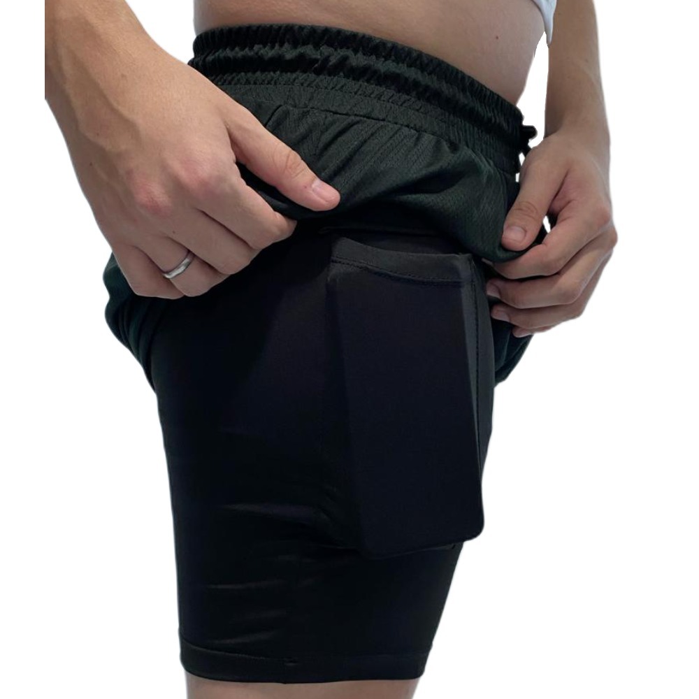 Bermuda Masculina shorts 2 em 1 academia e treino sport fit dry fit com elastano com proteçao uv