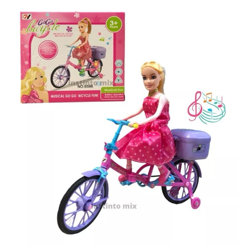 Boneca Barbie Bicicleta Articulada Toca Musica Anda E Acende Luzes Brinquedo Infantil de Menina