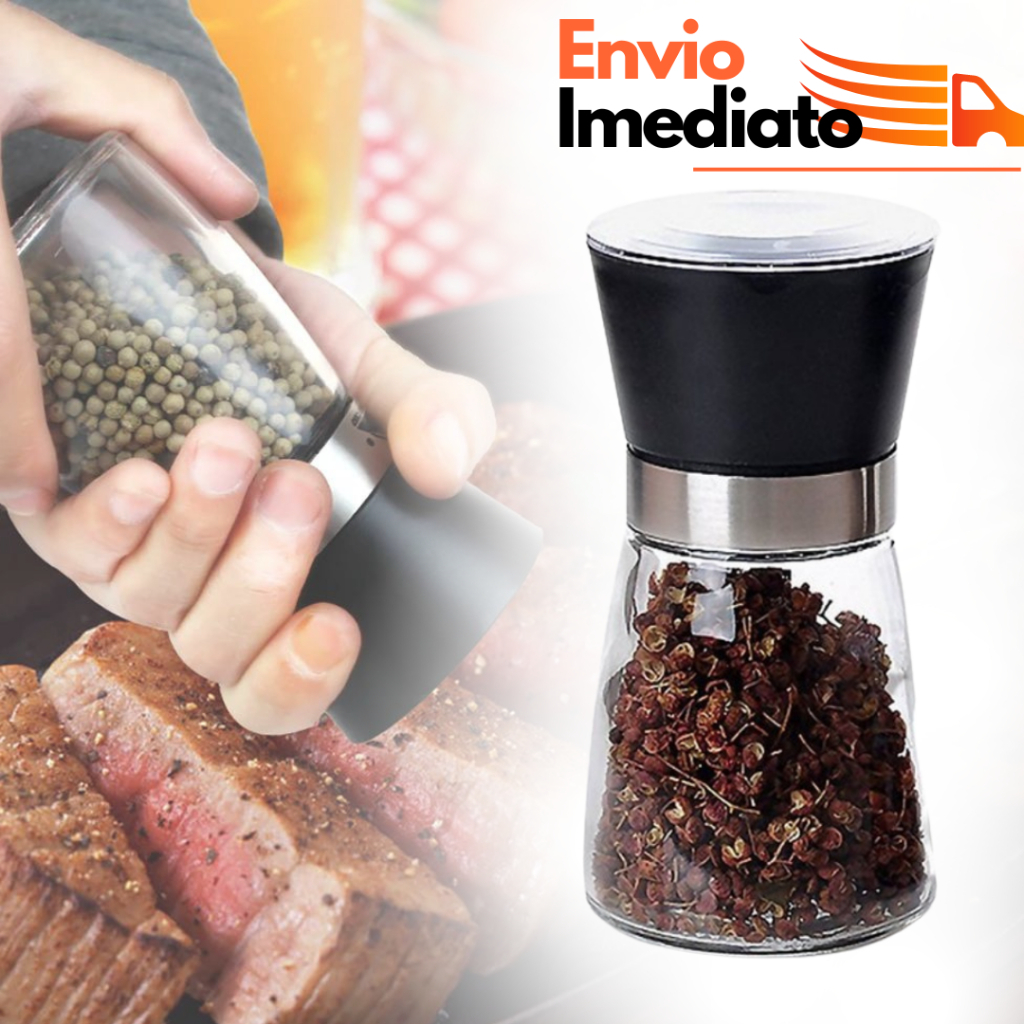 Moedor De Tempero com Regulador Sal Pimenta Porta Condimentos Especiarias De Vidro Premium em Oferta na Shopee