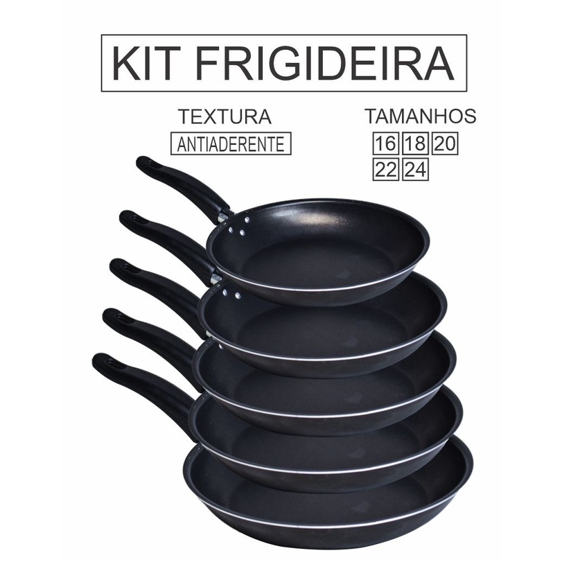 KIT com 5  Frigideira Antiaderente Nº 16,18,20,22,24 em Oferta na Shopee