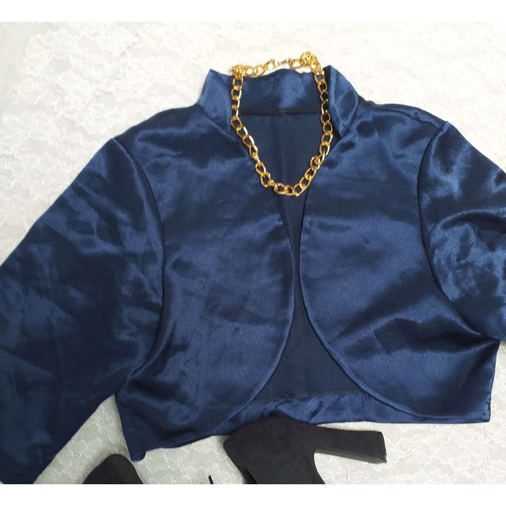 Casaqueto em cetim | Azul marinho | brechó/Desapego