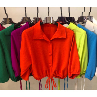 blusas  Feminina tecido duna com botões  6 em Oferta na Shopee