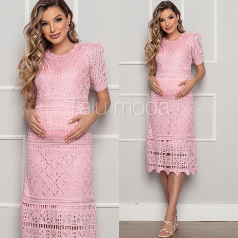 Vestido Gestante Tricot chá de bebê chá revelação Vestido Feminino 132