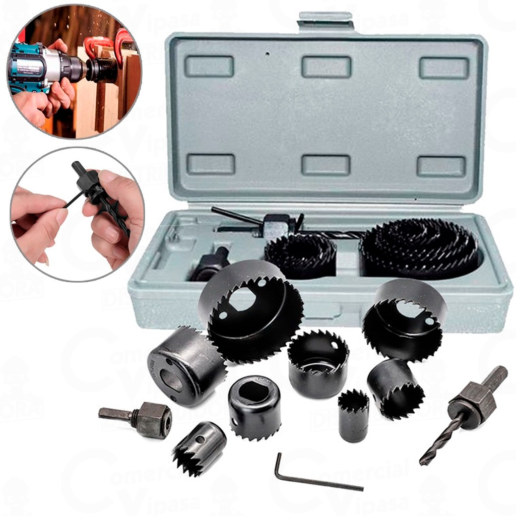Jogo Kit Serra Copo 16 Peças 19 A 127mm P/ Madeira Gesso e Pvc + Estojo Profissional