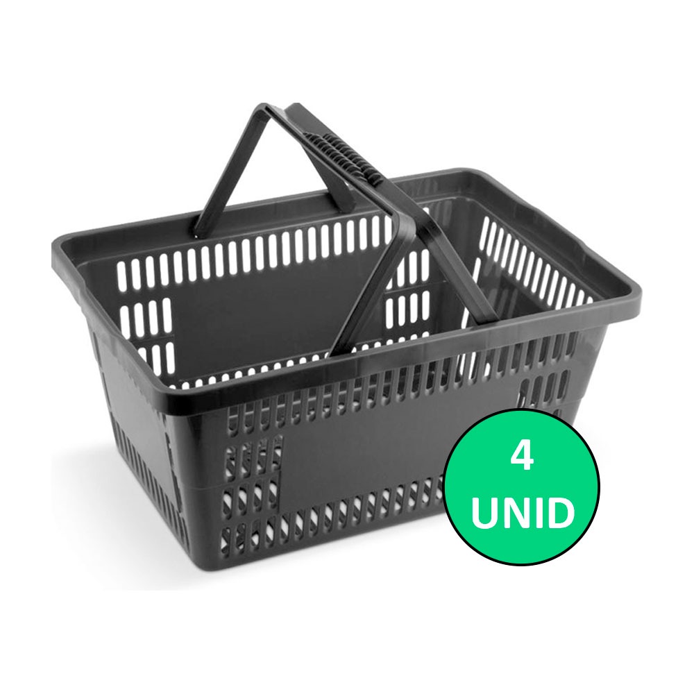 4 Cestas Cestinha Plastica Preta Reforçada Supermercado Mercado 16 Litros em Oferta na Shopee