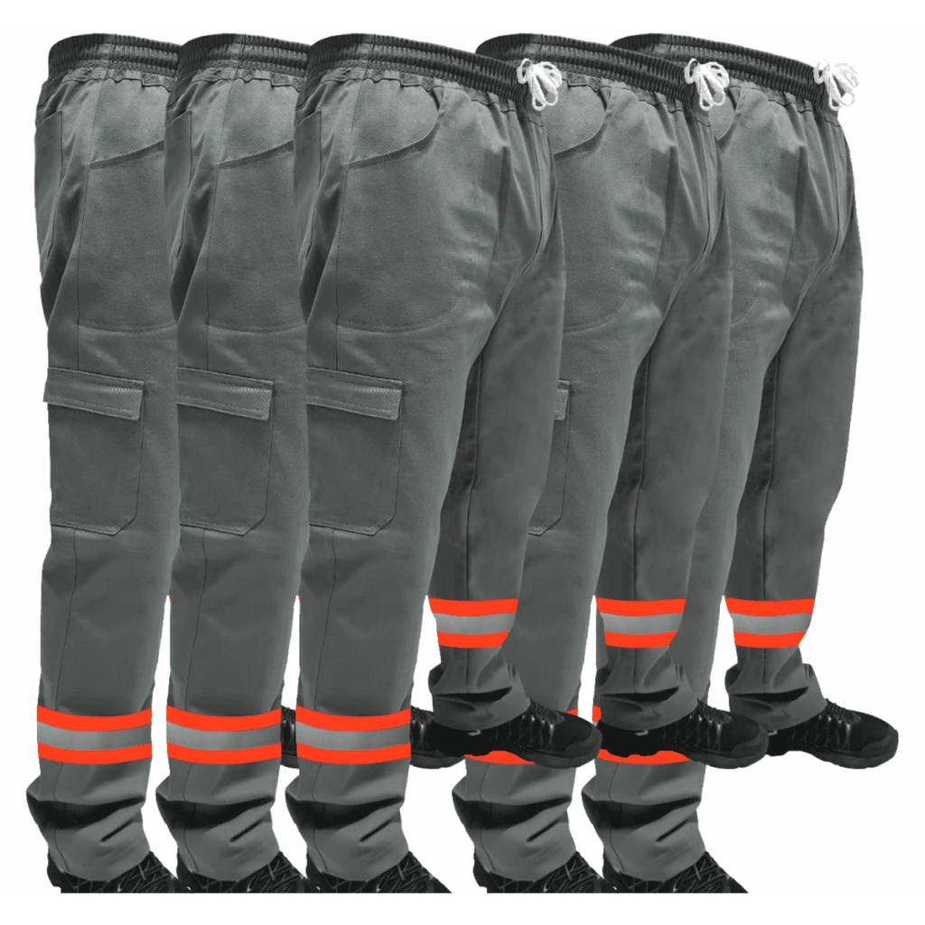 Kit C/ 10 Calça de Uniforme Condomínio Brim Profissional Reforçada Com Faixa Refletiva Laranja