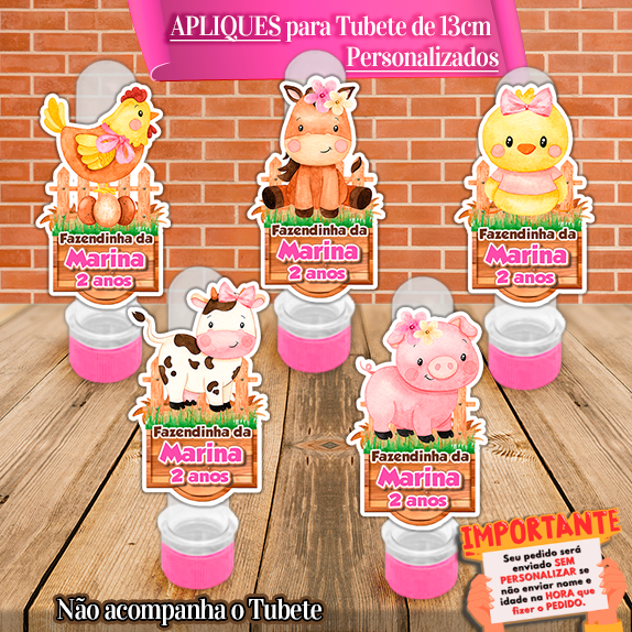 Apliques Personalizados Fazendinha Aquarelado Menina Rosa – Indicados para Tubetes de 13 cm em Oferta na Shopee