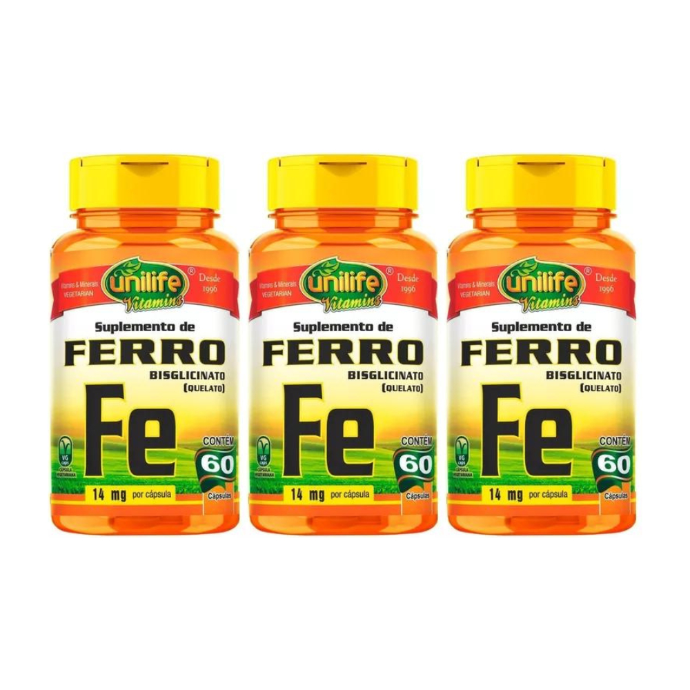Kit 3 Ferro Quelato - Unilife - 60 Cápsulas