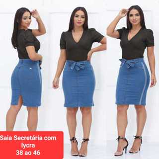Saia Jeans Secretaria MIDI com Lycra