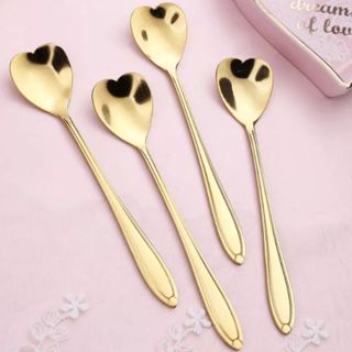 Cj 04 Colheres P/ Chá Heart Aço Inox Dourado - Wolff