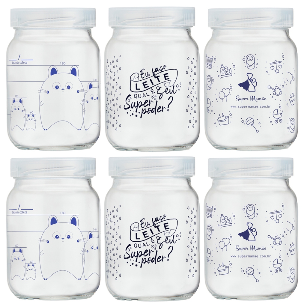 Kit 6 Potes Vidro Armazenar Leite Materno Decorado 360 Graduação 200ml em Oferta na Shopee