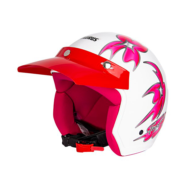 Capacete Taurus Aberto Wind Tecno Femme II Branco e Rosa Floral com Viseira Urbano