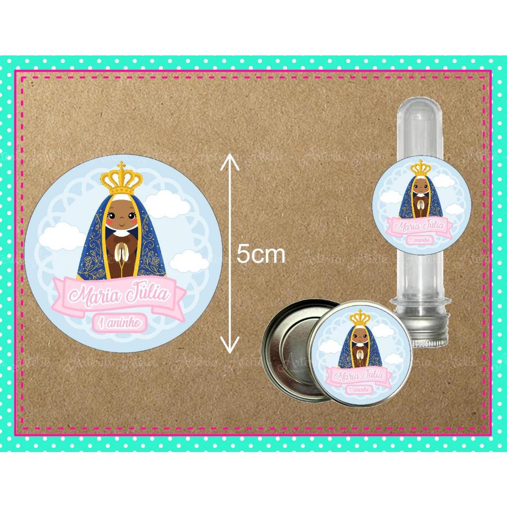 Rótulo Adesivo Latinha Tubete Lembrancinha Aniversário Personalizados Festa Nossa Senhora Aparecida Igreja Católica