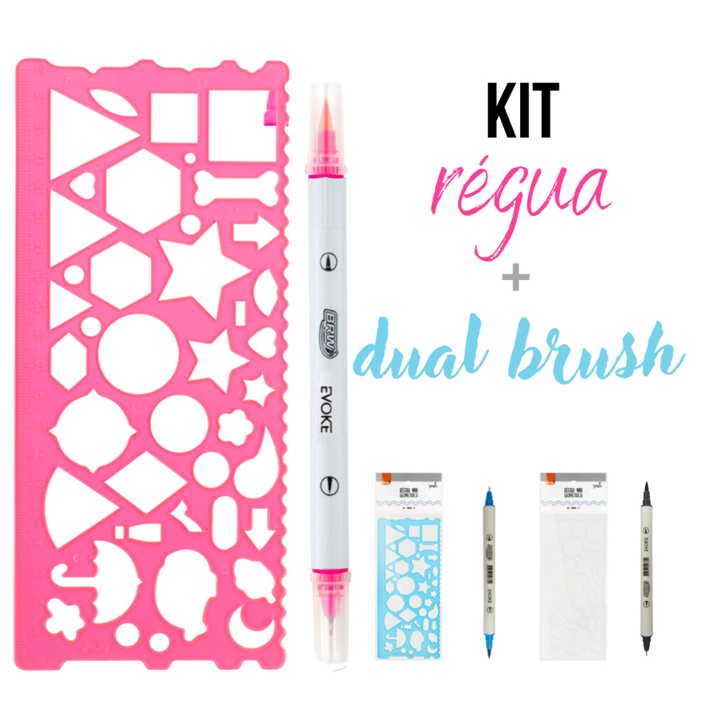 Régua Geométrica Gabarito Formas E Desenho + Caneta Dual Brush em Oferta na Shopee