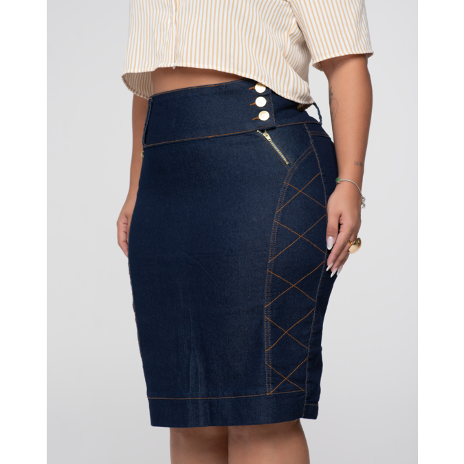 Saia Jeans Zig Zag Amaciada Plus Size 7PALLAS em Oferta na Shopee