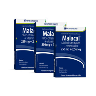 Kit com 3 Malacal Suplemento Vitaminico Alimentar Com Cálcio, Vitamina D3 90 Comprimidos