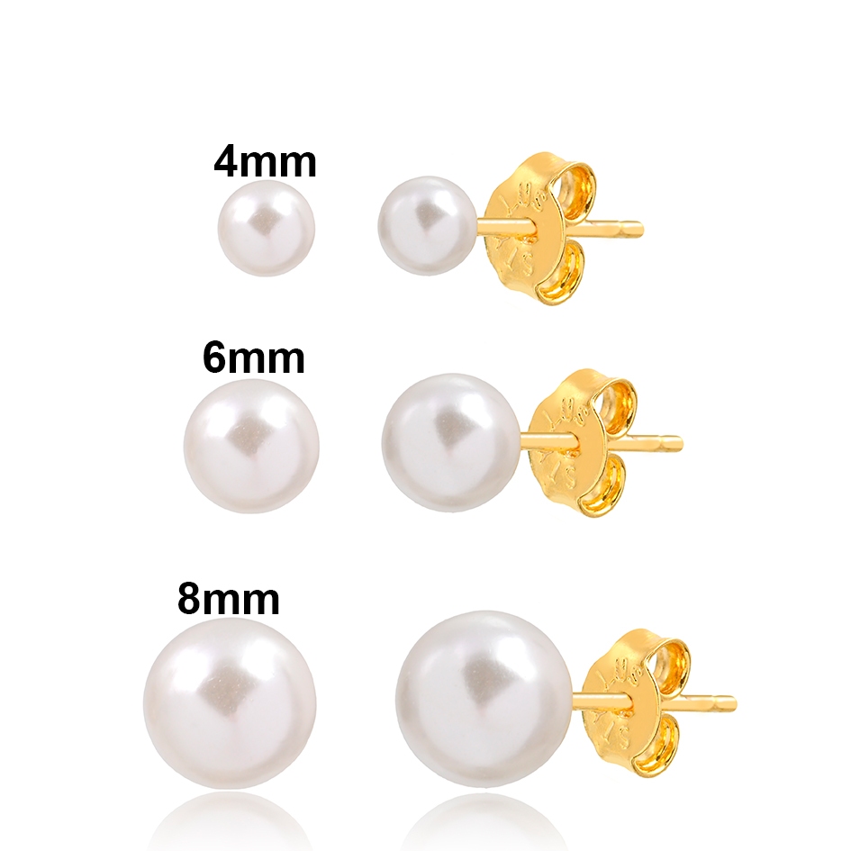 Trio Brinco Pérola Redondo Femininno Banhado a Ouro 18K