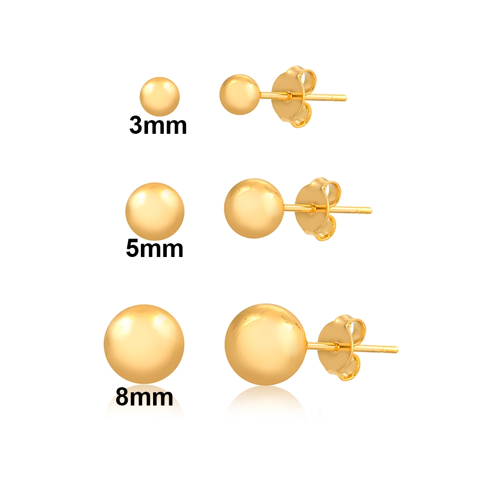 Trio Brinco Feminino Pequeno Bolinha Lisa Banhado a Ouro 18K
