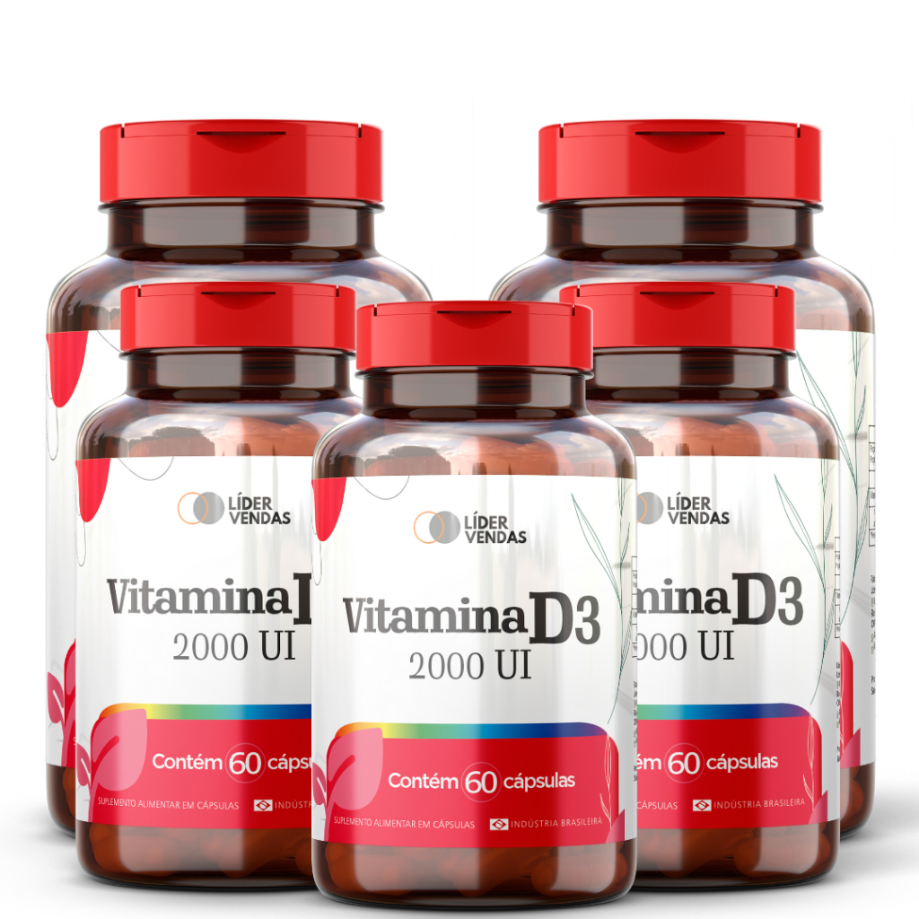 Vitamina D3 2000 UI C/ 60 Cápsulas 500mg - Kit 5 Potes