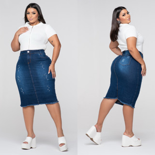 Saia Jeans Pérola Escura Plus Size 7PALLAS