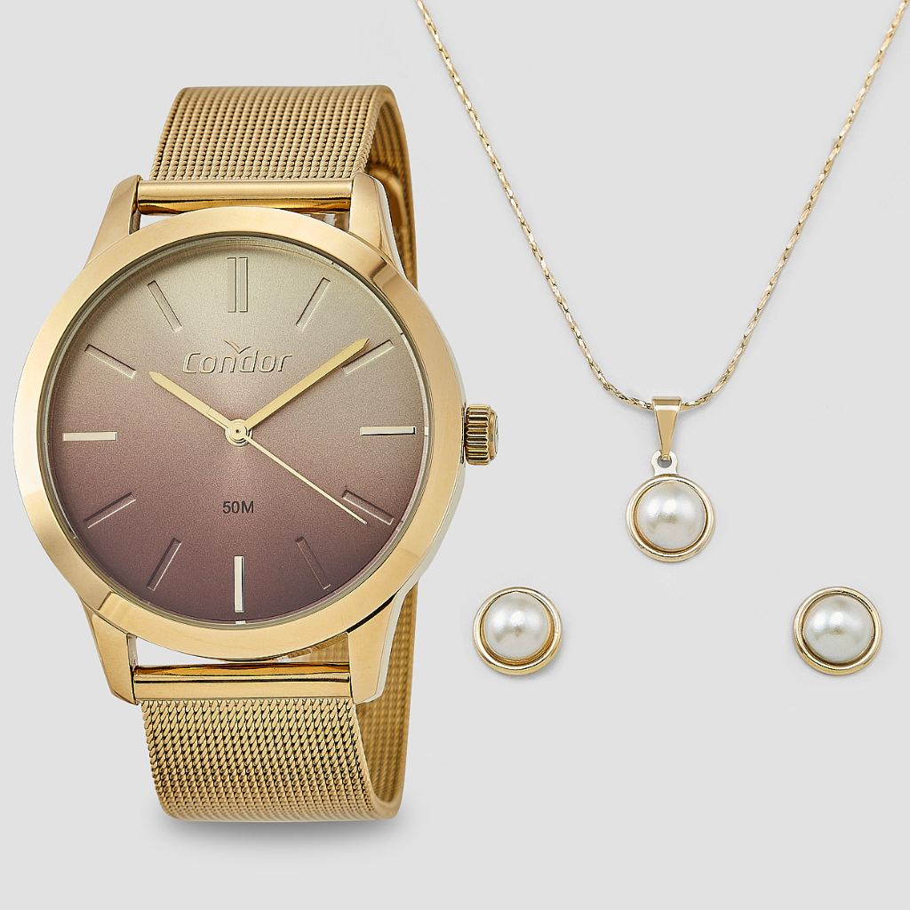 Relógio Condor Feminino Dourado + Kit Co2035mtd/k4m em Oferta na Shopee