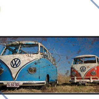 Placa Decorativa Kombi Azul e Vermelha Garagem Oficina