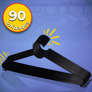 Conjunto Com 90 Cabides Reforçados Adulto cor Preto em Oferta na Shopee