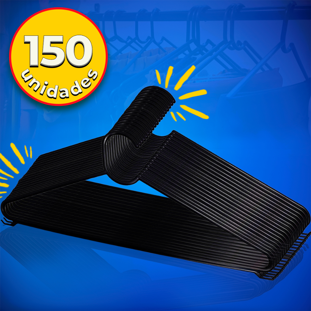 Conjunto Com 150 Cabides Reforçados Adulto cor Preto em Oferta na Shopee