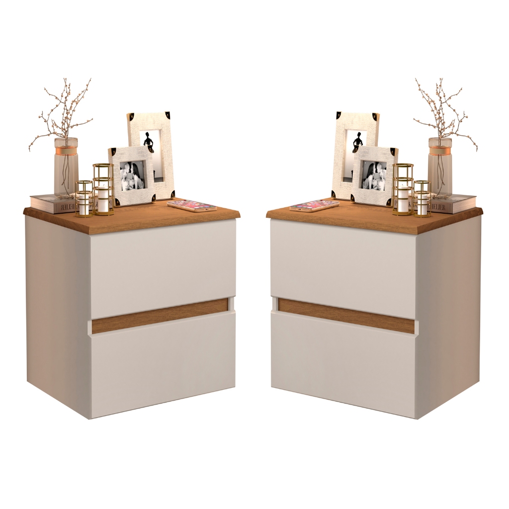 Kit 2 Mesas De Cabeceira Tóquio 30 Suspenso 2 Gavetas em Oferta na Shopee