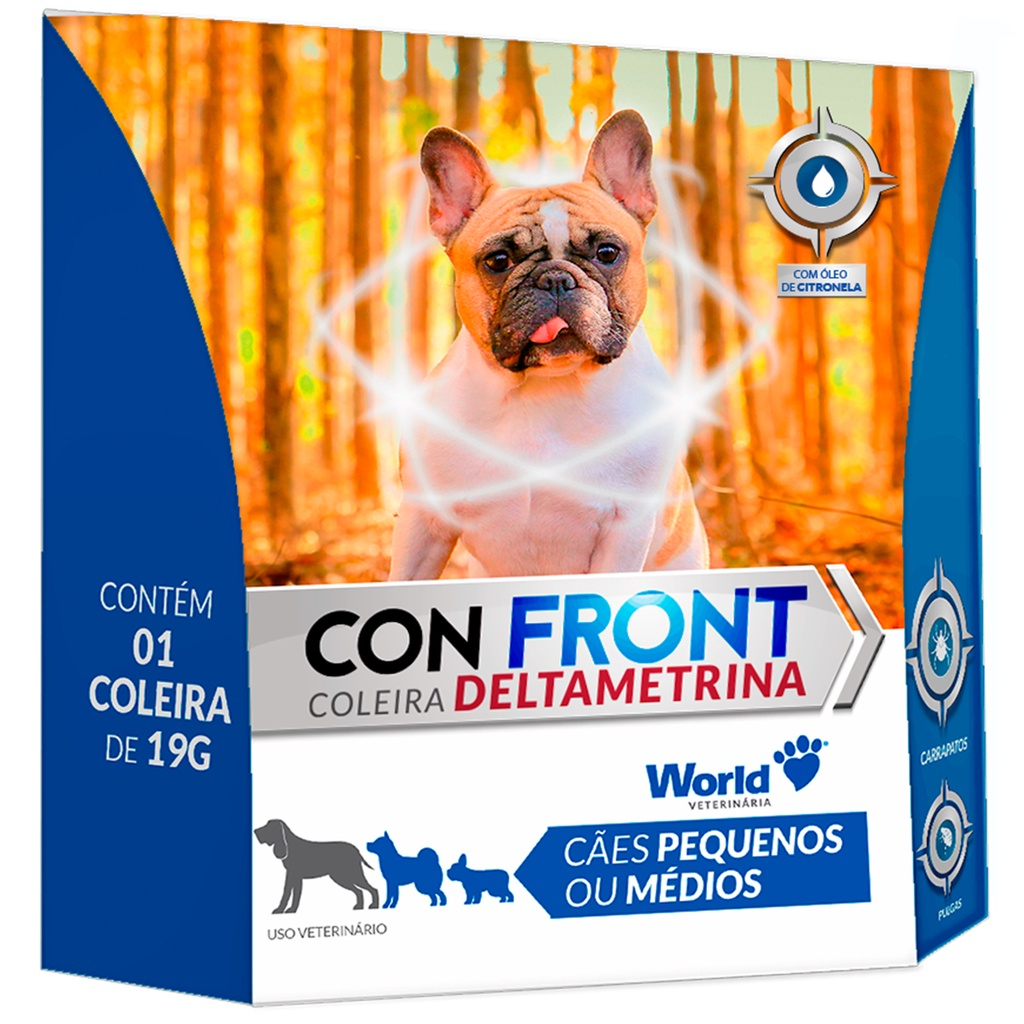 Coleira Antipulgas e Carrapatos Deltametrina Óleo de Citronela Confront 19g com 48cm