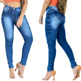 Calça Jeans Feminina com Lycra Cintura Alta Efeito Levanta Bumbum