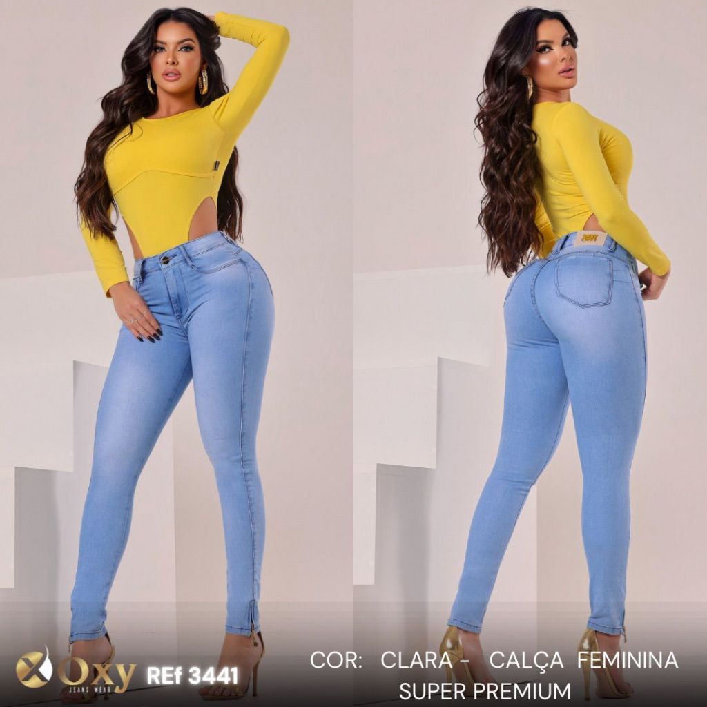 CALÇA JEANS FEMININA MODELADORA MARCA ORIGINAL OXY JEANS FORMA PEQUENA